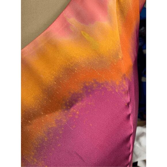 ZARA Pink Orange Criss Cross Open Back Slip Dress Fuchsia Orange Abstract Maxi - Picture 12 of 13